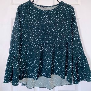 High Low Bell Sleeve Polka Dot Blouse